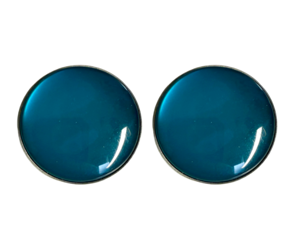 Clip oorbellen petrol zilverrand 2.5 cm