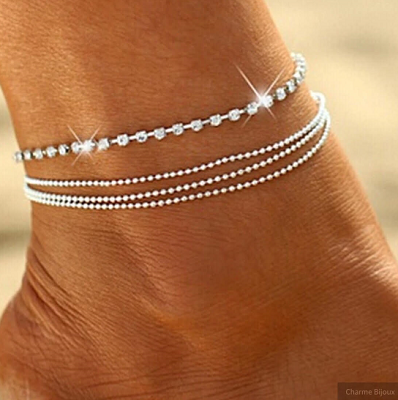 Enkelkettinkje strass 4 rijen 25 cm