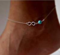 Infinity turquoise enkel kettinkje- zilver plated- 21/25 cm