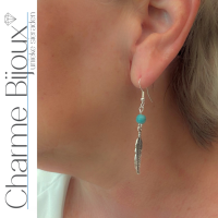 Zilveren oorhangers Tibetaans  veren turquoise