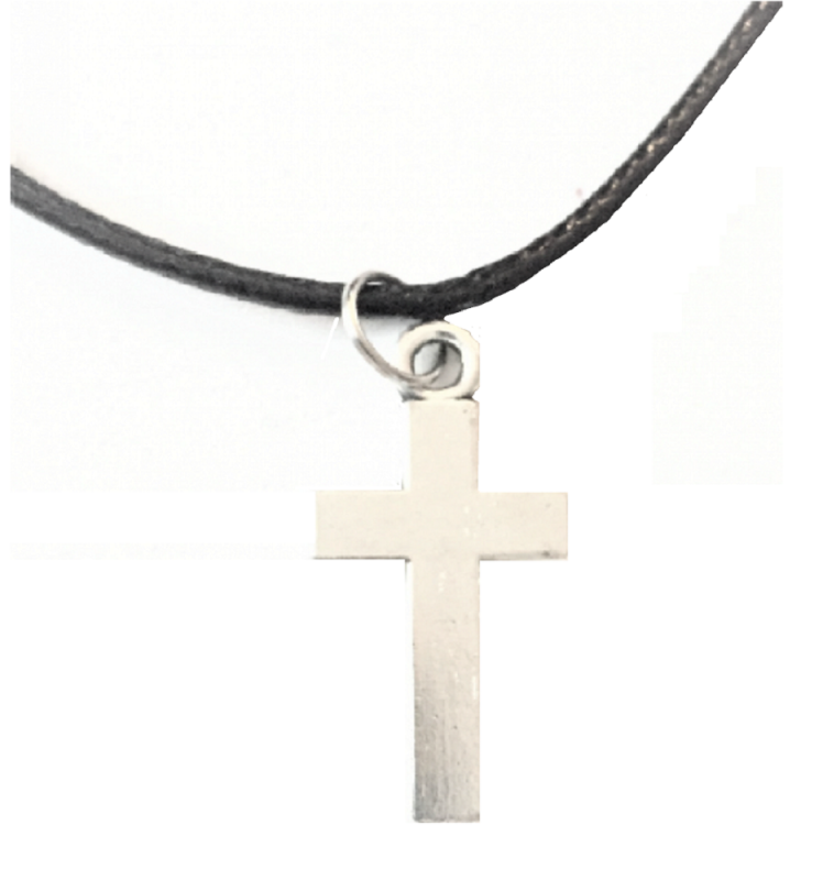 Kruis- 24 mm- zwart koord 45 cm- Tibetaans  zilver