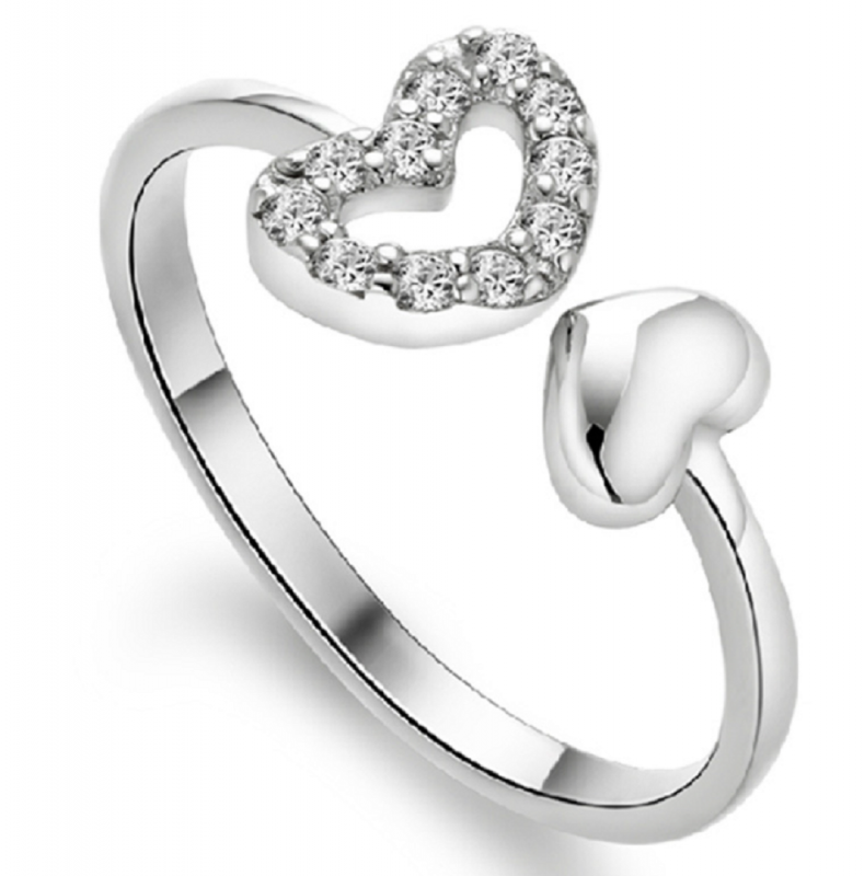 Love ring- zilverplating strass- Verstelbaar