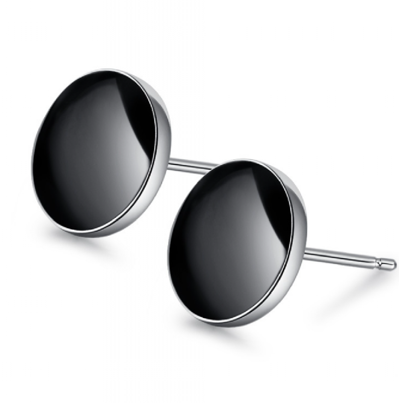 Oorbellen-zilver- Zwart- Rond- 9 mm