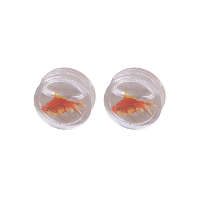 2 Tunnel piercing Goudvisje  Acryl  8 mm