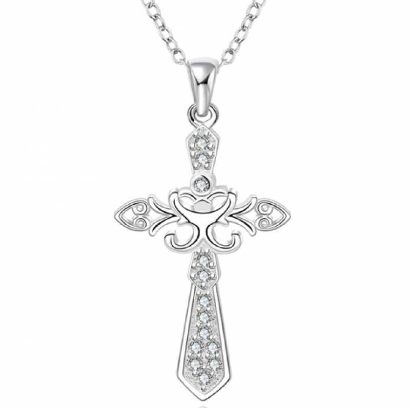 Zilveren kruis ketting  Bewerkt  4 cm