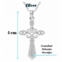 Zilveren kruis ketting  Bewerkt  4 cm