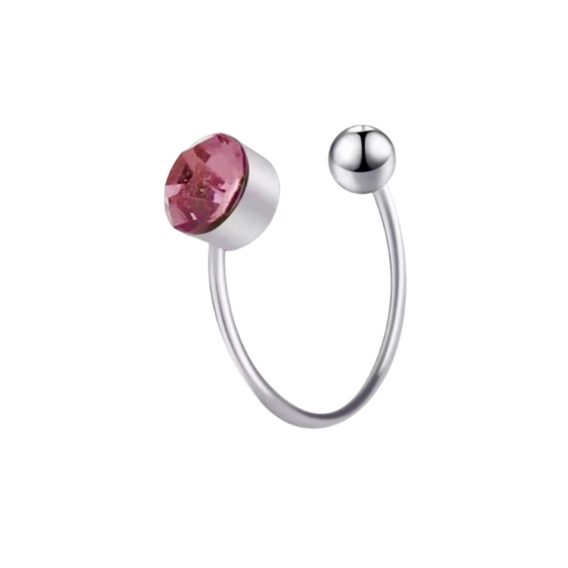 Klem Helix Oorbel zilver Midden Roze steentje
