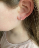 Klem Helix Oorbel zilver Midden Roze steentje