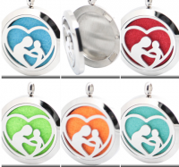 Aroma -Locker -ketting- Moeder kind- 6 kleurtjes-Geurtjes-Zilverkleur