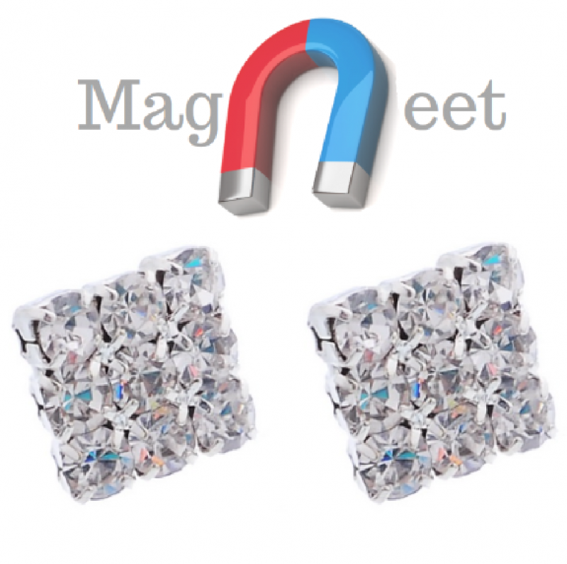 Magneet strass vierkanten- 6 mm