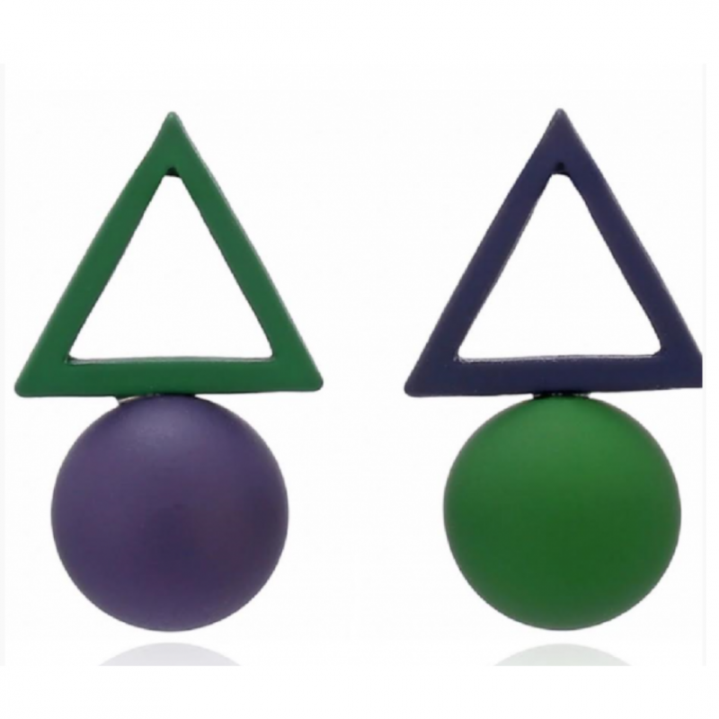 Oorbellen- Triangel- Paars Groen