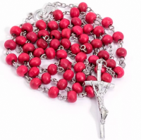 Rozenkrans ketting- Rood- Hout