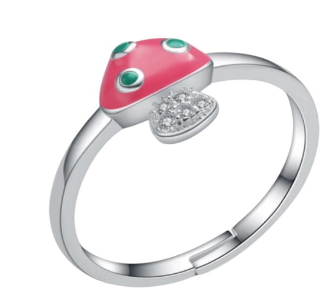 Ring Zilverplating Paddenstoel Roze Verstelbaar