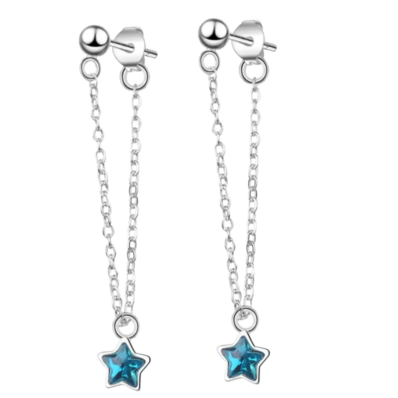 Oorbellen Zilver Blauw sterretje 4.5 cm