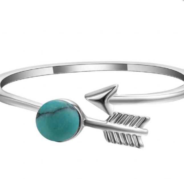 Ring verzilverde verstelbaar pijl met turquoise steentje