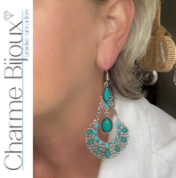 Oorbellen Zilver Turquoise steen Tibetaans 8 cm
