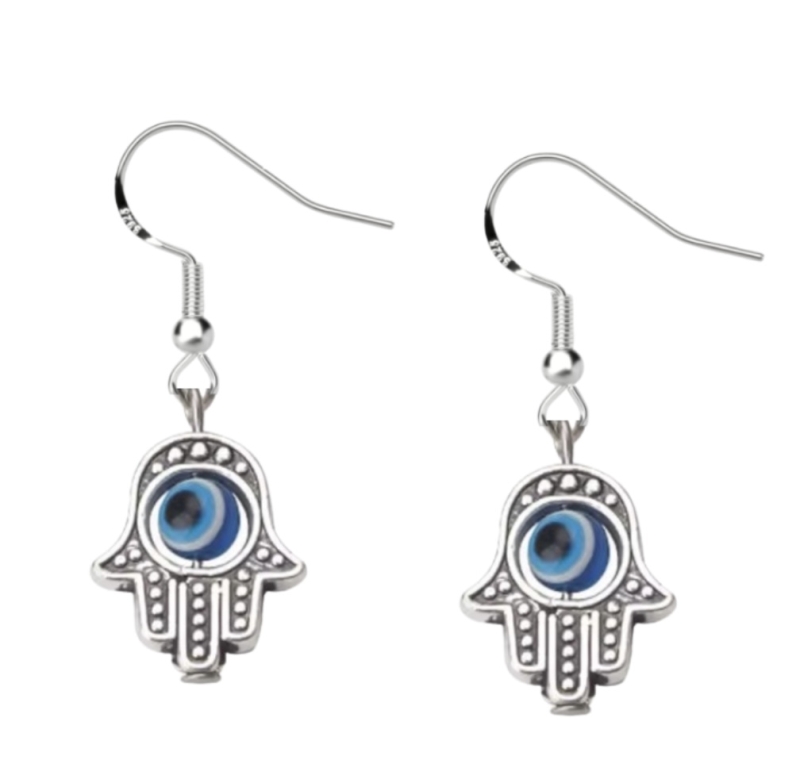 Oorbellen Zilver Bleu eye Fatima 3 cm