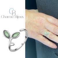 Zilveren verstelbare Green Leaf ring