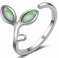 Zilveren verstelbare Green Leaf ring