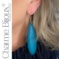 Zilveren oorhangers  Luci Aqua Blauw  hout goudkleurig