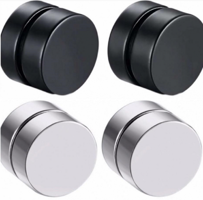 Set magneet -1 cm -oorbellen Zwart Zilverkleur