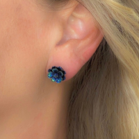 Oorbellen Zilver Bloem Blauw groen 12 mm