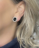Clip Oorbellen Zwart met strass rand  1.5 cm