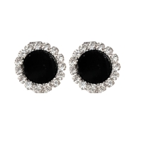 Clip Oorbellen Zwart met strass rand  1.5 cm