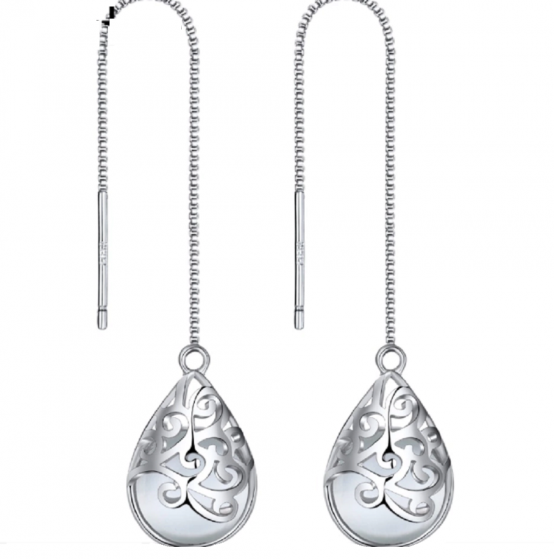 Ooorbellen Zilver Charlize Wit filigraan 8 cm