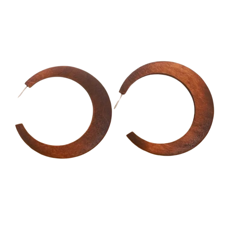 Oorringen  bruin  6 cm hout