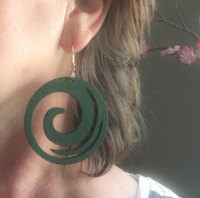 Zilveren oorhangers -Hout-Groen- Spiraal