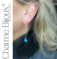 Zilveren Doorsteek Oorbellen Aqua blauw hart