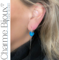 Zilveren Doorsteek Oorbellen Aqua blauw hart