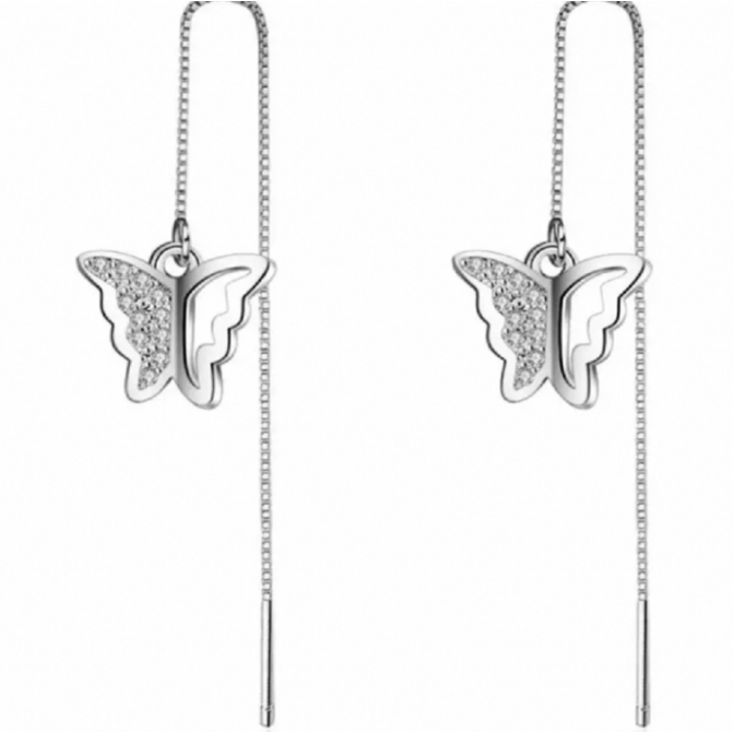 Oorbellen vlinder Doorsteek Zilverplated 10.5 cm
