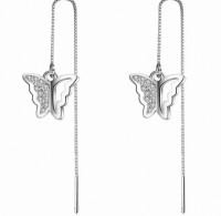 Lange oorbellen- Doorsteek- Vlinder- Zilverplated