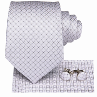 Stropdas set 100% zijde-wit licht grijs-stropdas-manchetknopen-pochet met dasspeld
