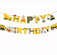 Verjaardagslinger- Jongens- Vrachtauto- Karton- Geel