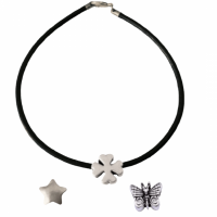 Zwart enkelkoord -Wissel Beads- 3  bedels-ster-vlinder-klaver