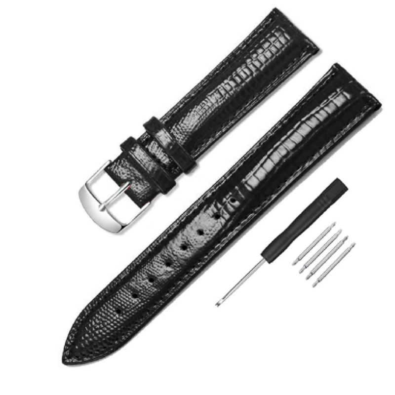 Lak Horlogebandje croco   zwart -Leer-18 mm