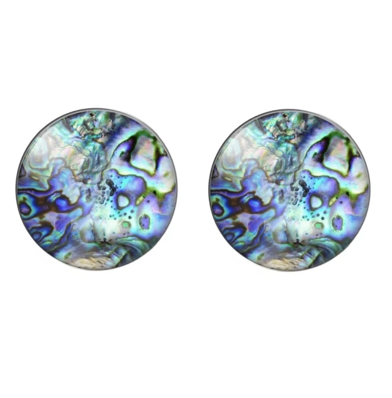 Clip oorbellen olie  blauw groen 2 cm