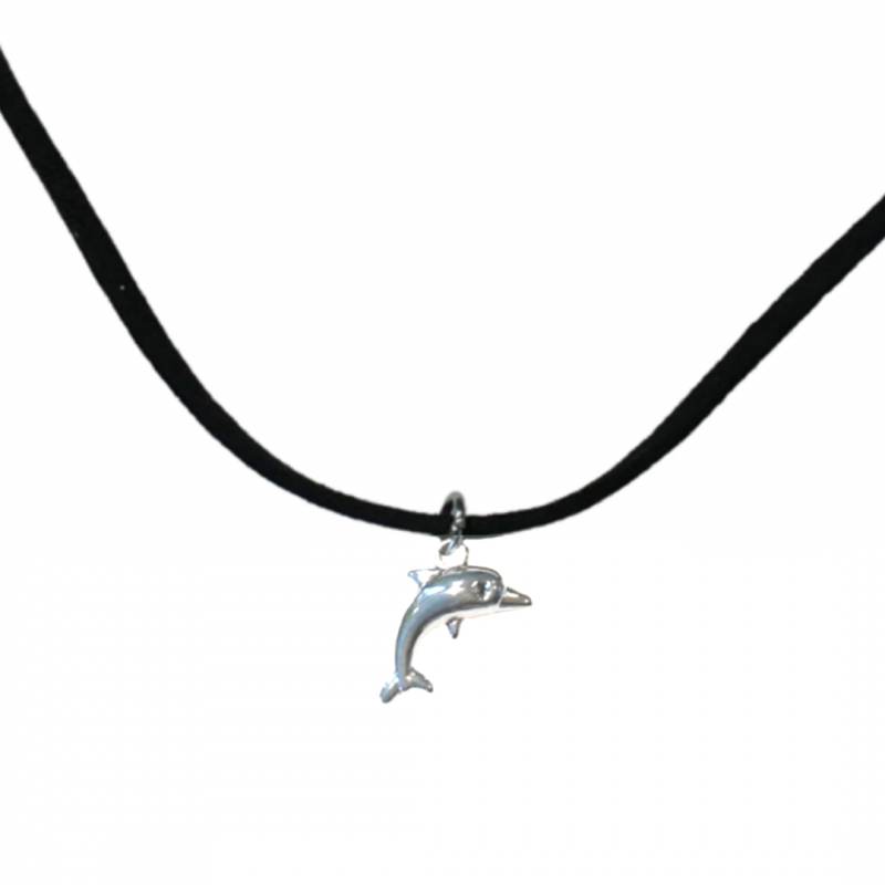 ketting zwart met dolfijn 45 cm