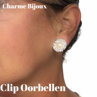 Clip Oorbellen Ivoor Parel dubbele strass rand-24 mm