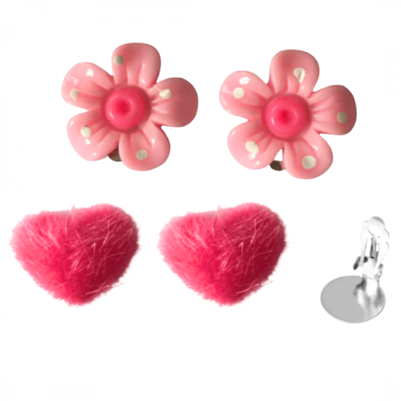 2 paar oorclips bloem hart roze