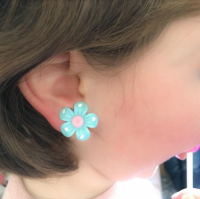 2 delig setje enkelbandje en oorclips  bloem blauw