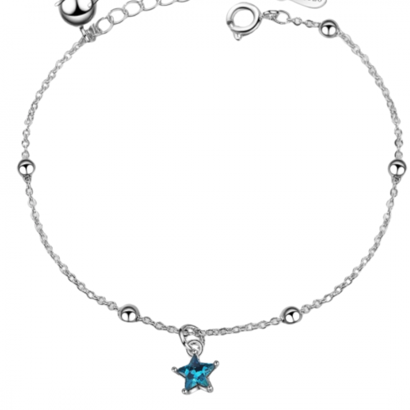 zilveren Enkelkettinkje Blauwe Ster 5 tot 7 jaar