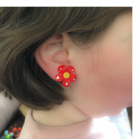 Clip oorbellen rood bloem kinderen