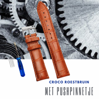 Croco Horlogebandje- Roestbruin-  leer- 20 mm