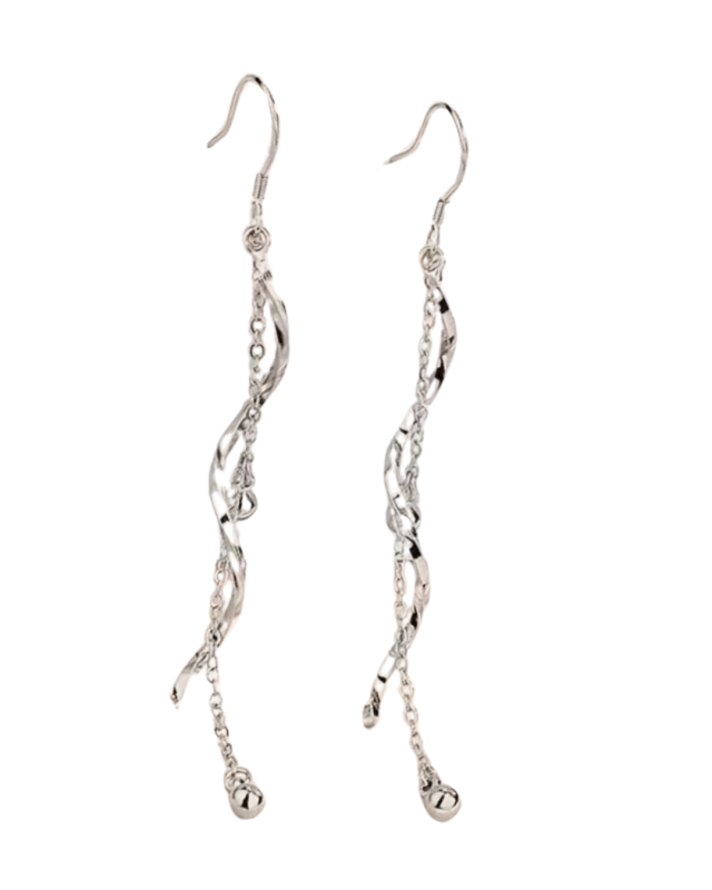 Zilveren lange oorbellen twirl  8 cm