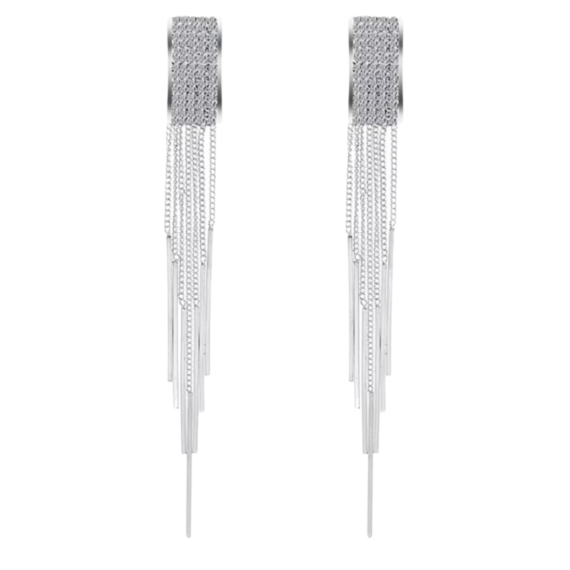 Clip oorbellen lang strass staafjes zilverkleur