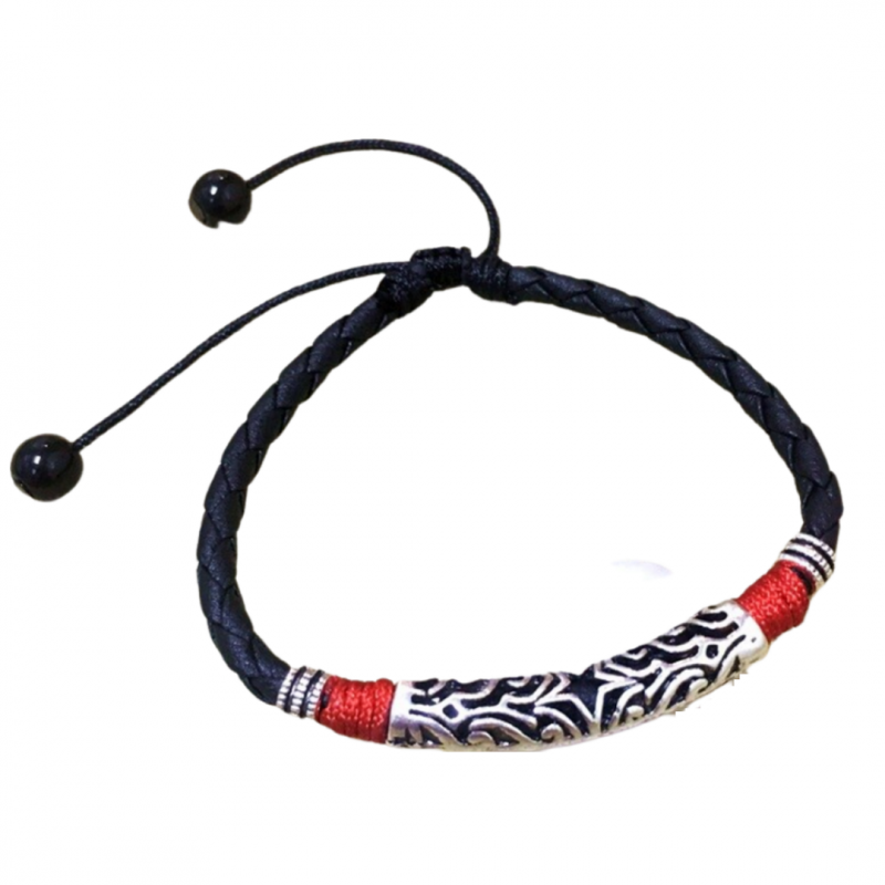 Schuifarmband- Tibetaans stijl- Zwart- rood- 18/26  cm